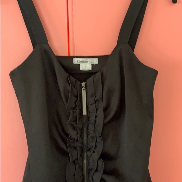 Kensie LBD little black dress zipper front ruffles - Picture 2 of 6